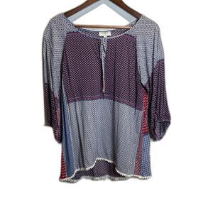 Umgee Block Print Floral Top Cotton Blend Women's Size Small